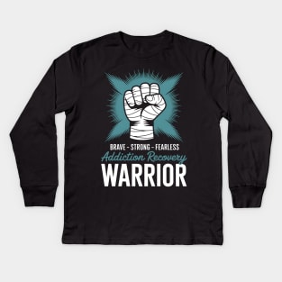 Addiction Recovery Awareness Teal Ribbon Support Warrior Kids Long Sleeve T-Shirt